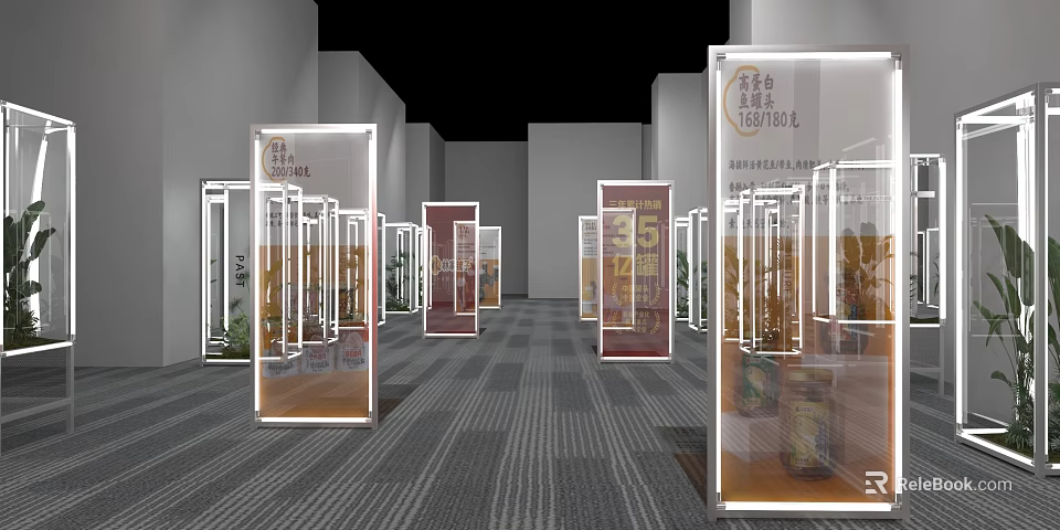 Modern Exhibition Hall With Transparent Display Cases For Laboratory Testing Kits 3d model 