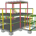 Multi Level Industrial Equipment Structure With Metal Frame Staircase And Platforms 3d model