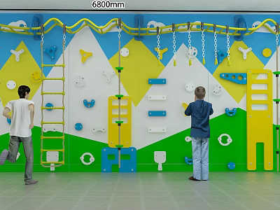 Kindergarten Colorful Climbing Wall With Ladder Rings  And Grips For Kids Play 3d model