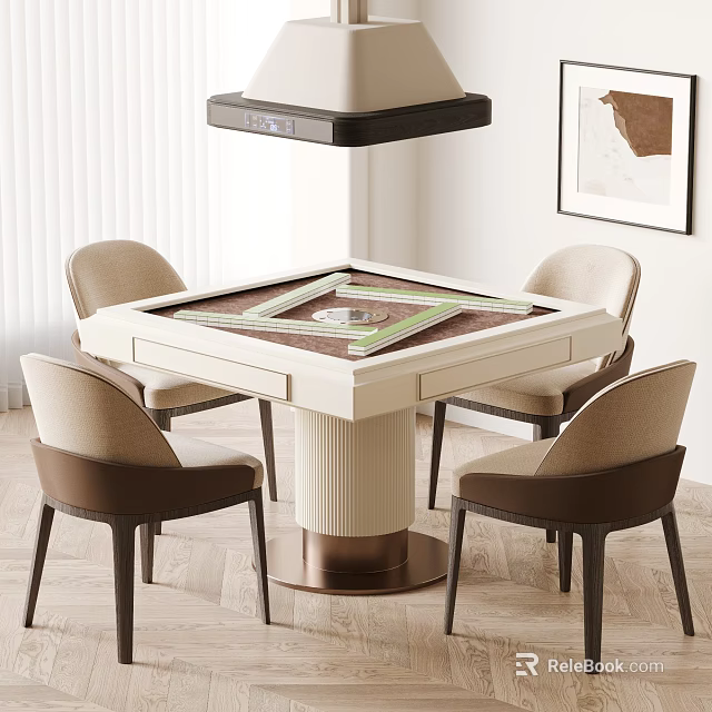 Modern Hotel Mahjong Room Interior Design With Mahjong Table And Four Chairs 3d model 