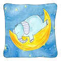 Bed Decorative Pillow With Light Blue Background And Cartoon Baby Elephant On Brown Crescent Moon