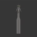 Cartoon Scene Featuring Tall Metallic Tower With Spire Green Circular Top And Vertical Stripes