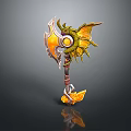 Mythical Dragon Axe With Glowing Orb And Yellow Orange Decorative Blades