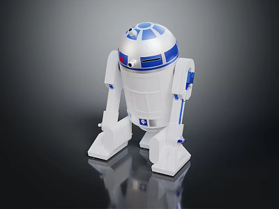 R2 D2 Robot Character Model With White Blue Dome Head And Leg Structure 3d model