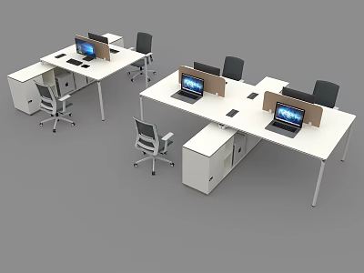Modern Office Desks With Laptops Office Chairs And Drawer Cabinets 3d model