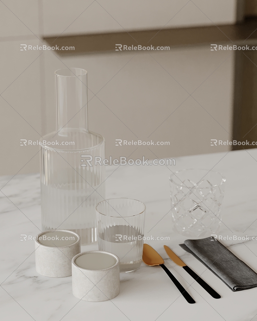 Modern ornaments combination kitchen utensils cup knife and fork combination water 3d model