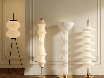 Modern Floor Lamps With Various White Shades And Metal Bases For Interior Decor 3d model