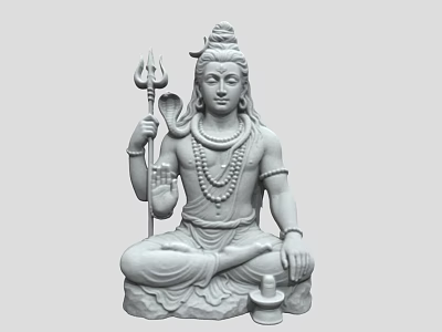 Exquisite Hindu Deity Sculpture Carving in Sitting Posture Holding Trident Snake and Necklace 3d model