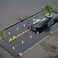 Outdoor Modern Water Fountain With Rock Formations Small Tree And Ambient Lighting