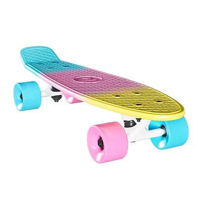 Skateboard Sports Equipment With Colorful Rainbow Gradient Design Blue Pink Wheels And Textured Deck 3d model