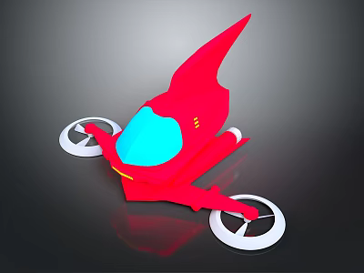 Red Streamlined Futuristic Vehicle 3D Model With Blue Transparent Part And White Wheels 3d model