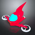 Red Streamlined Futuristic Vehicle 3D Model With Blue Transparent Part And White Wheels