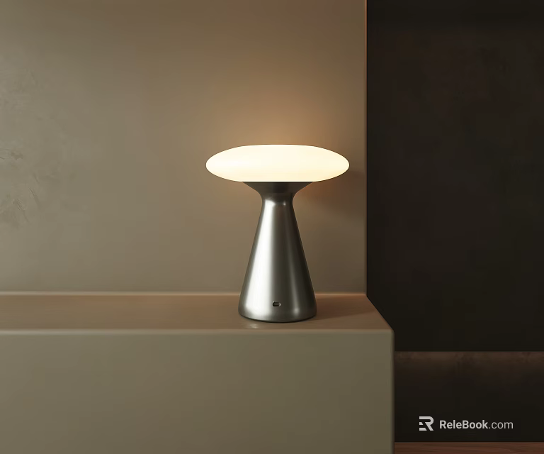 Modern Table Lamp with Silver Base Round White Lampshade and Minimalist Design 3d model 