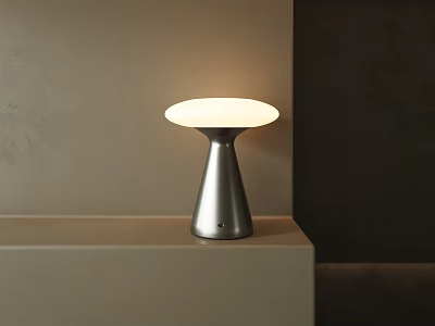Modern Table Lamp with Silver Base Round White Lampshade and Minimalist Design 3d model