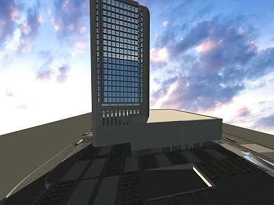 Modern Tall Office Building Featuring Glass Facade And Sky Background 3d model