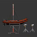Orange Inflatable Lifeboat With Red Mechanical Hoist And White Control Units
