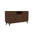 Dark Brown Wooden Dresser With Vertical Slat Doors And Central Open Compartment