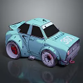 Light Blue Cartoon Style Modified Car With Large Wheels Rear Spoiler And Number 361