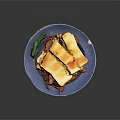 Appetizing Toasted Bread Slices On Blue Plate With Fresh Vegetables And Herbs