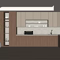 Modern Kitchen Interior Featuring Wooden Cabinets Open Shelves Countertop And Plant Decoration