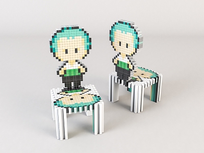 Modern Children's Chair Children's Cartoon Wooden Stool 3d model