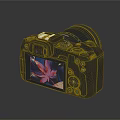 Digital Camera with LCD Screen Displaying Red Maple Leaf Photo Black Body and Control Buttons 3d model