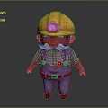 Cartoon Character Wearing Yellow Hard Hat With Mustache Purple Shirt And Flower