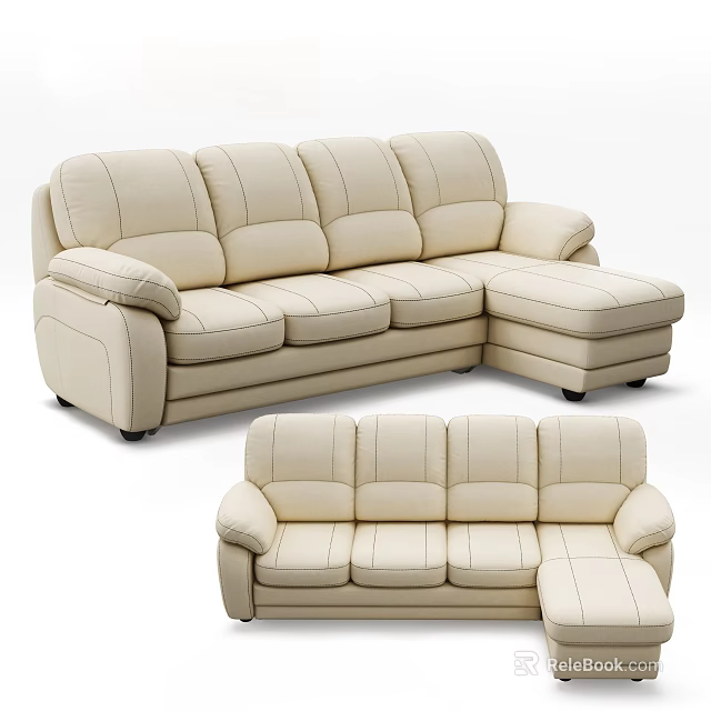 Beige Multi Seat Sectional Sofa With Comfortable Cushions And Modern Design 3d model