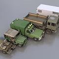 Multiple Green Utility Vehicles With Cargo Beds And Functional Cabins 3d model