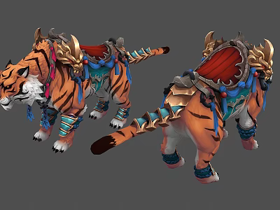 Detailed Mythical Tiger Mount With Decorative Saddle Vibrant Patterns And Ornamental Armor 3d model