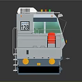Industrial Train With Blue And White Body Platform With Railings Top Control Cabin Yellow Components