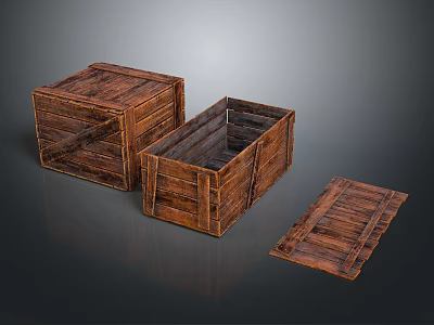 Rustic Wooden Storage Crates With Open And Closed Designs And Removable Lid 3d model