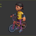 Boy Wearing Black Cap Yellow T-shirt Purple Pants And Blue Shoes Riding Red BMX Bicycle