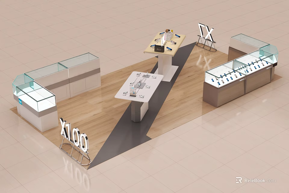 Modern Retail Store Interior With Glass Display Cases Wooden Floor And Counter 3d model 