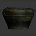 Antique Round Bronze Container With Worn Surface And Rustic Patina Handle 3d model