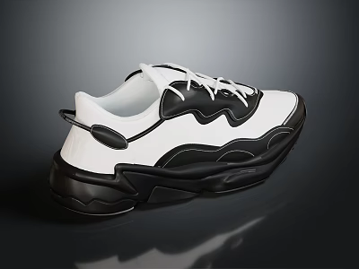 Modern Black And White Lace Up Sneakers With Thick Sole Trendy Casual Design 3d model