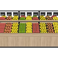 Wooden Multi Tier Fruit Display Shelves In Supermarket With Fresh Fruits