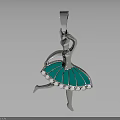 Ballerina Design Silver Pendant With Green Skirt And Diamond Accents Fashion Accessory