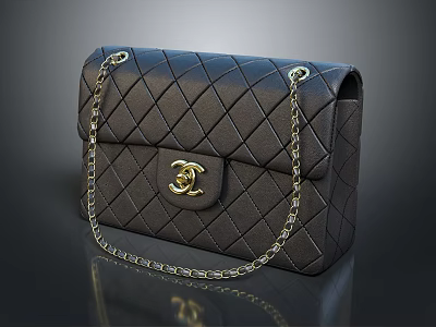 Chanel Black Quilted Handbag With Gold Chain Strap And CC Logo 3d model