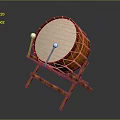 Handcrafted Wooden Drum With White Leather Drumhead And Brown Wooden Stand For Daily Household Use