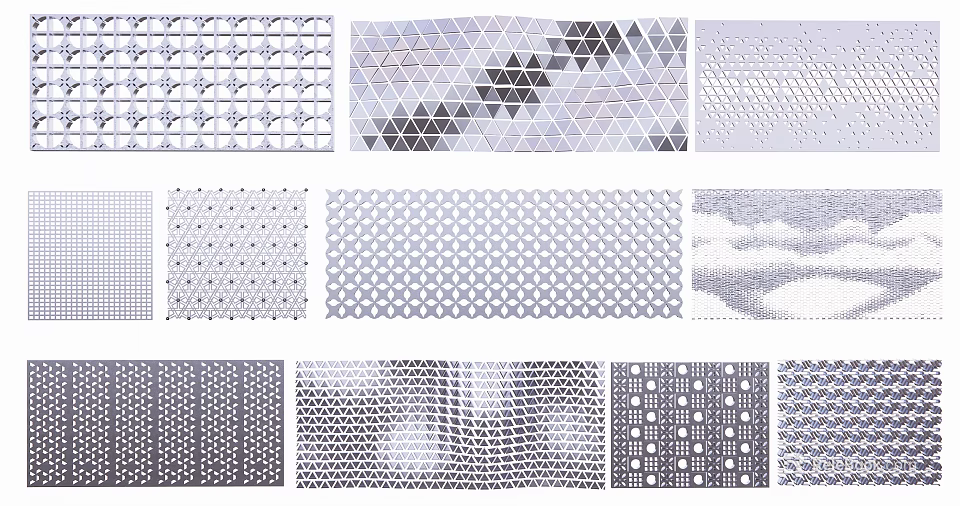 Decorative Geometric Grid And Hollow Patterns With Various Textures 3d model 