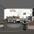 Modern Open Concept Dining and Living Room with Gray Sofa Coffee Table and Chandelier