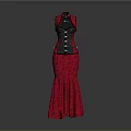 Elegant Red Mermaid Dress With Black Corset And Floral Pattern Design