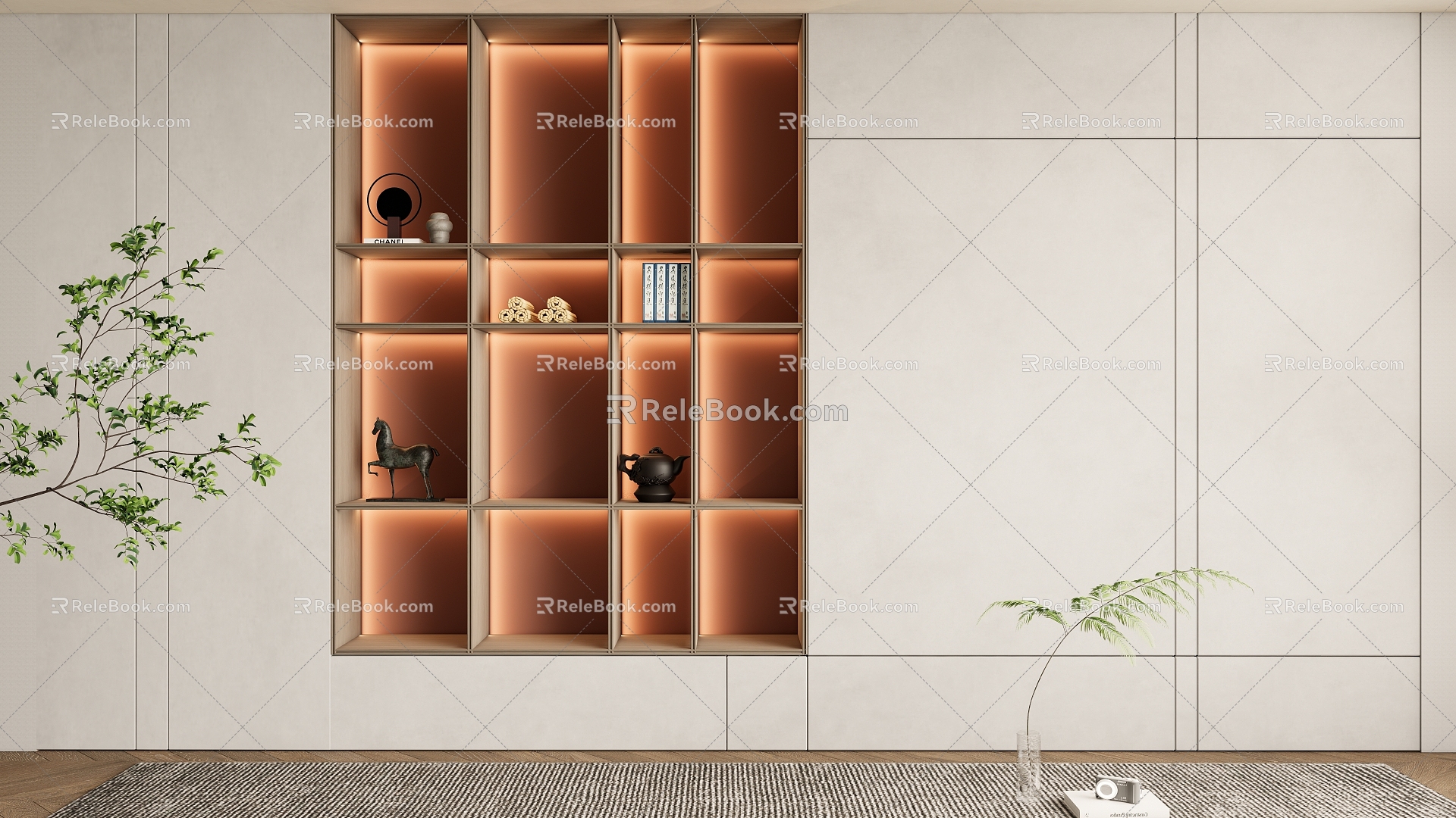 New Chinese bookcase background wall Decorative bookcase background wall 3d model