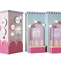 Pink And Blue Decorative Display Cabinets With Arched Door Design Circular Labels And String Lights 3d model