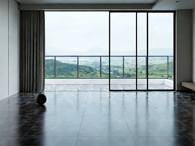 Modern Smooth Floor Tiles In Spacious Indoor Space With Scenic View Through Windows 3d model