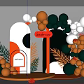 Colorful Balloons Arch Decoration With Welcome Sign And Tropical Leaves For Birthday Party Setup