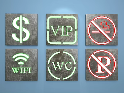 Various Public Traffic Signs Featuring VIP WiFi WC No Smoking No Parking and Dollar Sign 3d model