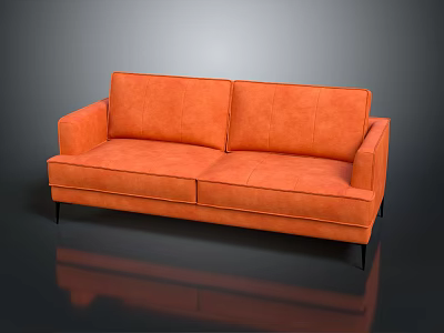Modern Orange Two Seater Sofa With Upholstered Surface And Black Metal Legs 3d model