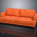 Modern Orange Two Seater Sofa With Upholstered Surface And Black Metal Legs